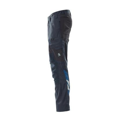 Pantalon avec poches genoux, pantalon empiècements stretch, noir-bleu