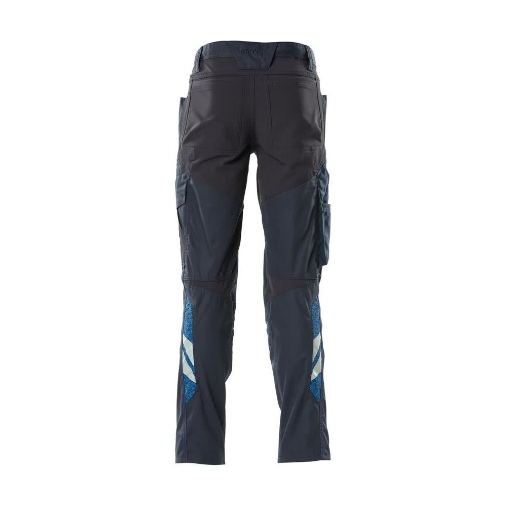 Pantalon avec poches genoux, pantalon empiècements stretch, noir-bleu