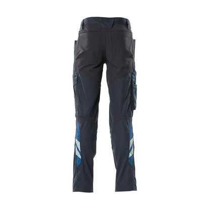 Pantalon avec poches genoux, pantalon empiècements stretch, noir-bleu