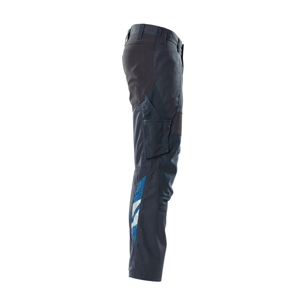 Pantalon avec poches genoux, pantalon empiècements stretch, noir-bleu
