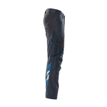 Pantalon avec poches genoux, pantalon empiècements stretch, noir-bleu