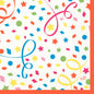 L'article discontinué : Serviettes en cellulose 33 x 33 cm 3 plis 1/4 pli Confetti de Duni GmbH présente un design festif de confettis avec des étoiles colorées et des serpentins sur fond blanc avec bordure orange. Disponible en paquet de 50 pièces.