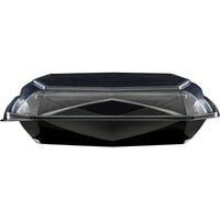 Le récipient alimentaire Octaview® L noir / transparent en APET 225 x 225 x 65 de la société Duni GmbH est présenté vide, avec son couvercle transparent bien fermé, photographié de face sur fond blanc. Lot de 100 pièces.