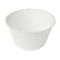 Un gobelet rond et blanc en bagasse de 47 cl de la société Duni GmbH est représenté vu légèrement de haut sur un fond blanc. Ce gobelet biodégradable est livré par lot de 35 pièces.