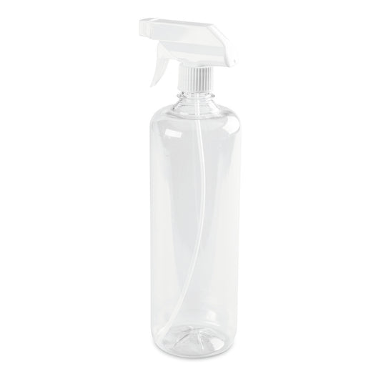 A Nölle Profi Brush Sprühflasche, farbig-transparent, 960 ml aus Kunststoff von Nölle Profi Brush Bürsten- & Pinseltechnik e.K., mit weißem Sprühkopf, steht aufrecht vor weißem Hintergrund.