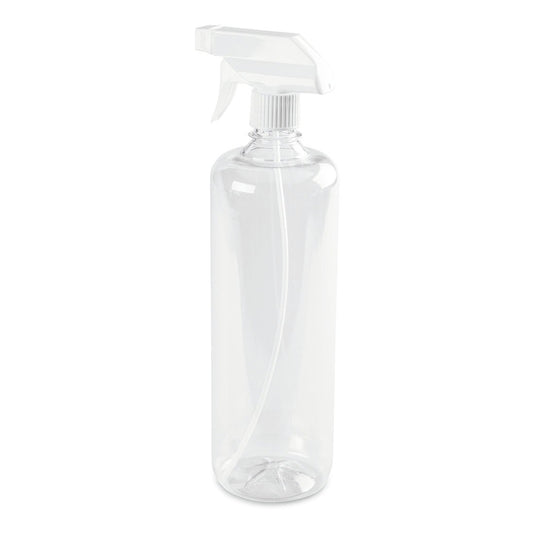 Une bouteille pulvérisatrice Nölle Profi Brush, colorée-transparente, 960 ml en plastique de Nölle Profi Brush Bürsten- & Pinseltechnik e.K., avec tête de pulvérisation blanche, se tient debout sur fond blanc.