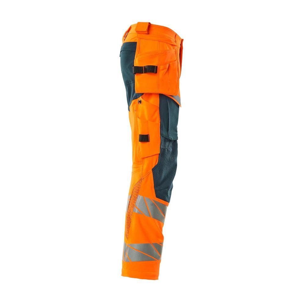 Hose mit Hängetaschen, ULTIMATE STRETCH Hose, hi-vis orange/dunkelpetroleum