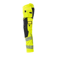 Pantalon avec poches suspendues, pantalon ULTIMATE STRETCH, jaune haute visibilité/noir-bleu