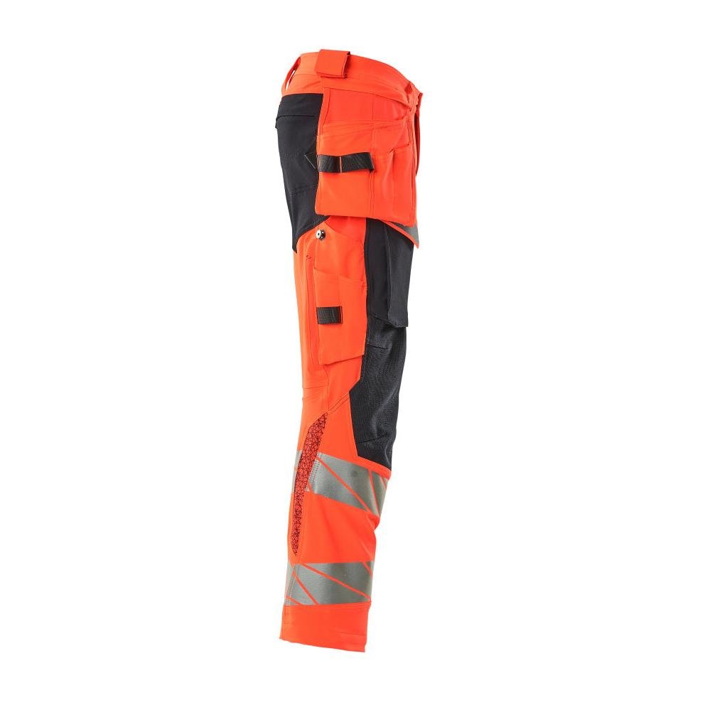 Hose mit Hängetaschen, ULTIMATE STRETCH Hose, Hi-vis rot/schwarzblau