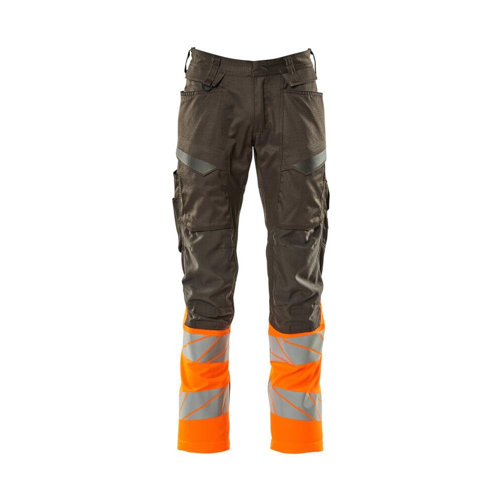 Pantalon avec poches genoux, pantalon avec empiècements stretch, anthracite foncé/orange haute visibilité