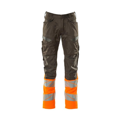 Pantalon avec poches genoux, pantalon avec empiècements stretch, anthracite foncé/orange haute visibilité