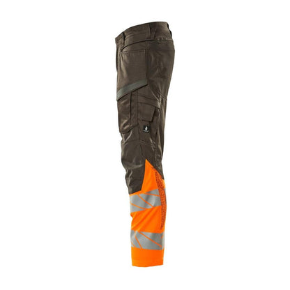 Pantalon avec poches genoux, pantalon avec empiècements stretch, anthracite foncé/orange haute visibilité