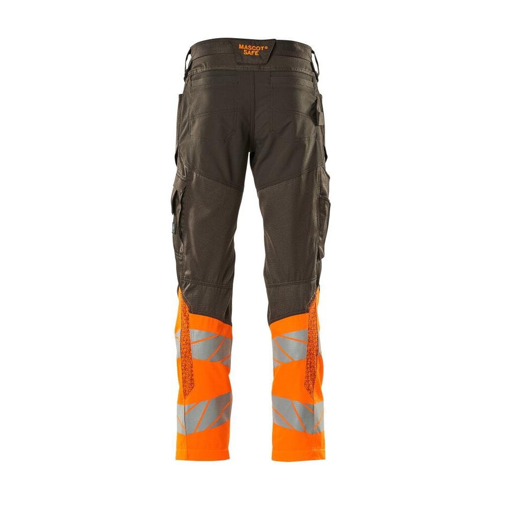 Pantalon avec poches genoux, pantalon avec empiècements stretch, anthracite foncé/orange haute visibilité