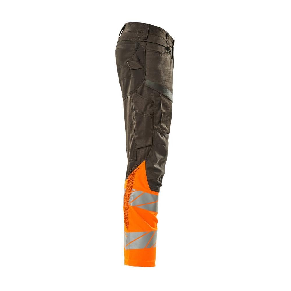 Pantalon avec poches genoux, pantalon avec empiècements stretch, anthracite foncé/orange haute visibilité