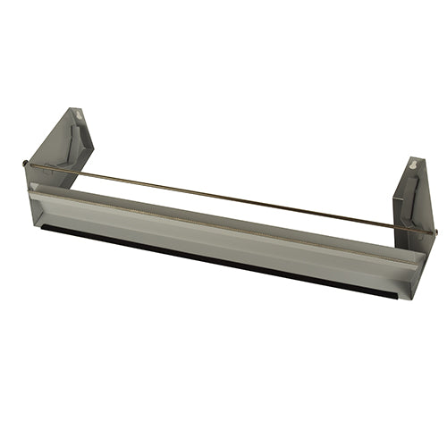 L'appareil de séparation de film Starpak 1-fois pour rouleaux larges de 45 cm est un distributeur mural en métal avec une barre de coupe horizontale et des supports latéraux - idéal pour les installations d'emballage industrielles ou comme appareil de séparation de film.