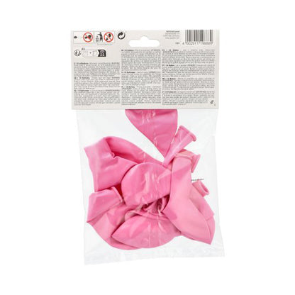 In einem transparenten Beutel befinden sich 10 entleerte rosa PAPSTAR Luftballons (Ø 25 cm, hochwertiges Latex) mit weißem Etikett und Anleitung – ideal für die Dekoration. Von der PAPSTAR GmbH.