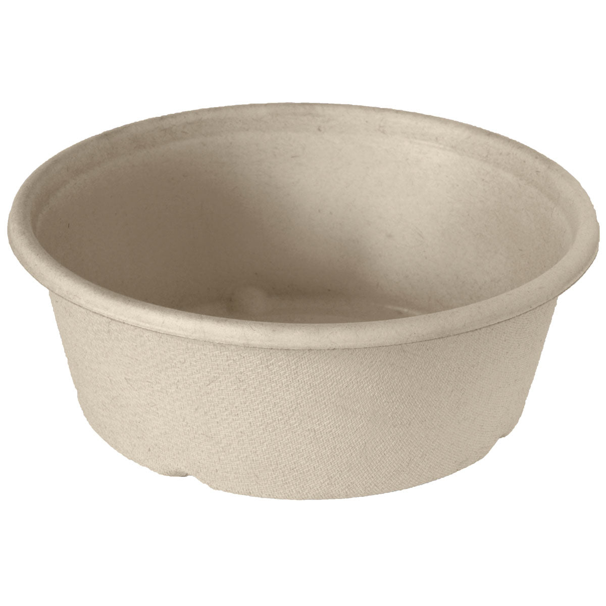 Die Classic Bowl 600 ml von Duni GmbH aus unbeschichtetem Braun Bagasse (154x154x56 mm, 40 Stück/Packung) ist eine umweltfreundliche Einwegschüssel in Beige und rund, leer vor weißem Hintergrund präsentiert.