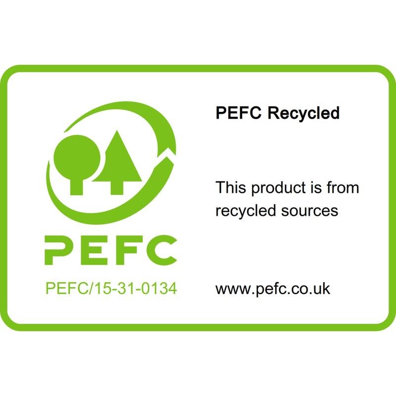 Les Notes de Recyclage Post-it® de 3M Deutschland GmbH (76 x 127 mm, 100 feuilles/bloc, 100% PEFC) sont marquées d'un label PEFC Recyclé avec un logo d'arbre vert, PEFC/15-31-0134, "Ce produit provient de sources recyclées" et www.pefc.co.uk.