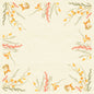 Die Dunisilk+Mitteldeckeecke 84x84cm Fall Beauty der Duni GmbH hat einen beigen, quadratischen Rahmen mit orangefarbenen, gelben und roten Blumenmustern an jeder Ecke. Ein 20er-Pack - perfekt, um herbstliche Themen hervorzuheben und die Mitte für Inhalte offen zu lassen.
