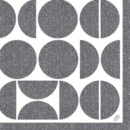 Un motif géométrique frappant de cercles et demi-cercles noirs avec hachures orne les serviettes Dunisoft 40 x 40 cm 1/4 pli de Duni GmbH, bordé de noir pour une touche moderne.