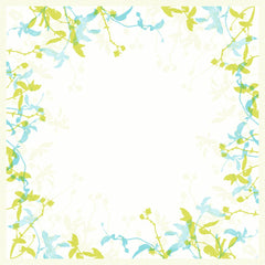 Une bordure carrée composée de fleurs vert clair et bleues, dans un style aquarelle, encadre la nappe Dunisilk MD « Elise » de Duni GmbH (84 x 84 cm) : une décoration de table haut de gamme et hydrofuge, vendue par lot de 20, dont les délicats contours floraux se fondent dans le centre blanc.