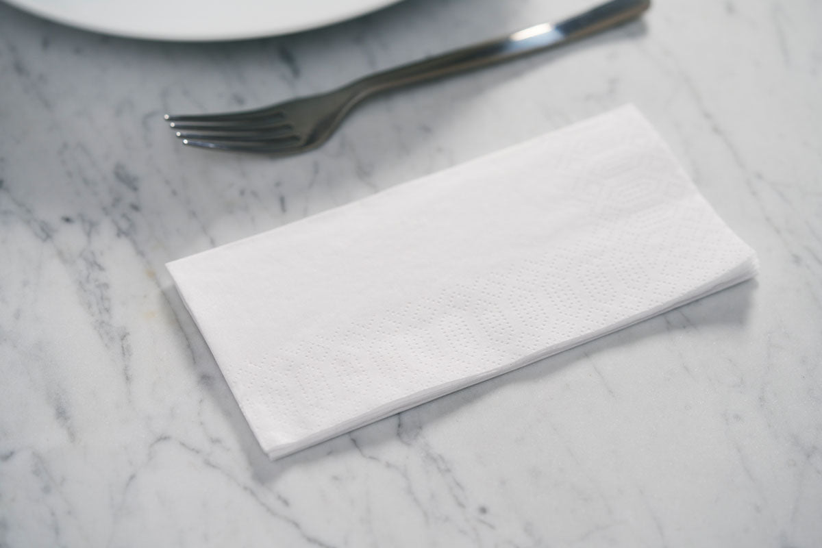 Serviette en tissu 33 x 33 cm blanc 2 épaisseurs | Paquet (300 serviettes)