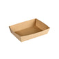 Die Viking Brick Box Braun Karton/PE 200x140x45 von Duni GmbH, eine rechteckige braune Lebensmittelschale mit erhöhtem Rand und offener Oberseite, wird auf weißem Hintergrund als praktische Verpackungslösung gezeigt. Packung: 300 Stück.