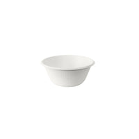 Eine Coppa Schale 250 ml - unbeschichtet Weiß Bagasse 116x116x50 von Duni GmbH steht mittig auf einem weißen Hintergrund. Die umweltfreundliche Schale wirkt wie ein Einweggeschirr, hat leicht strukturierte Seiten und ist aus kompostierbarer Bagasse hergestellt. Packung (50 Stück).