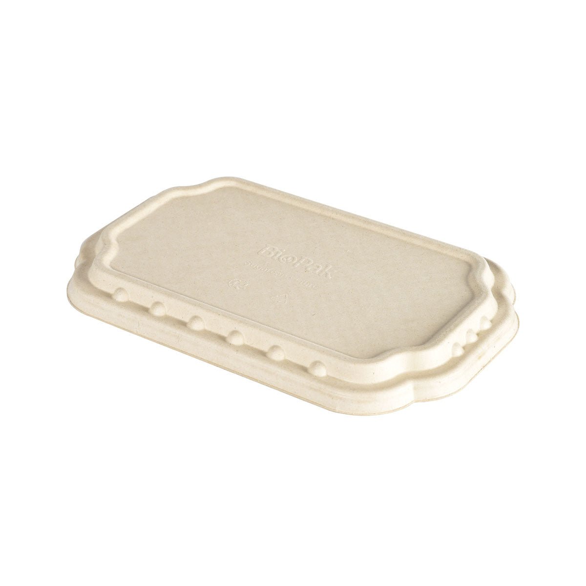 Le couvercle en fibre naturelle enduit de bagasse 256x165x19 de Duni GmbH (paquet de 225 pièces) est un couvercle en fibre beige, rectangulaire et vertical - une alternative durable pour les contenants à emporter.
