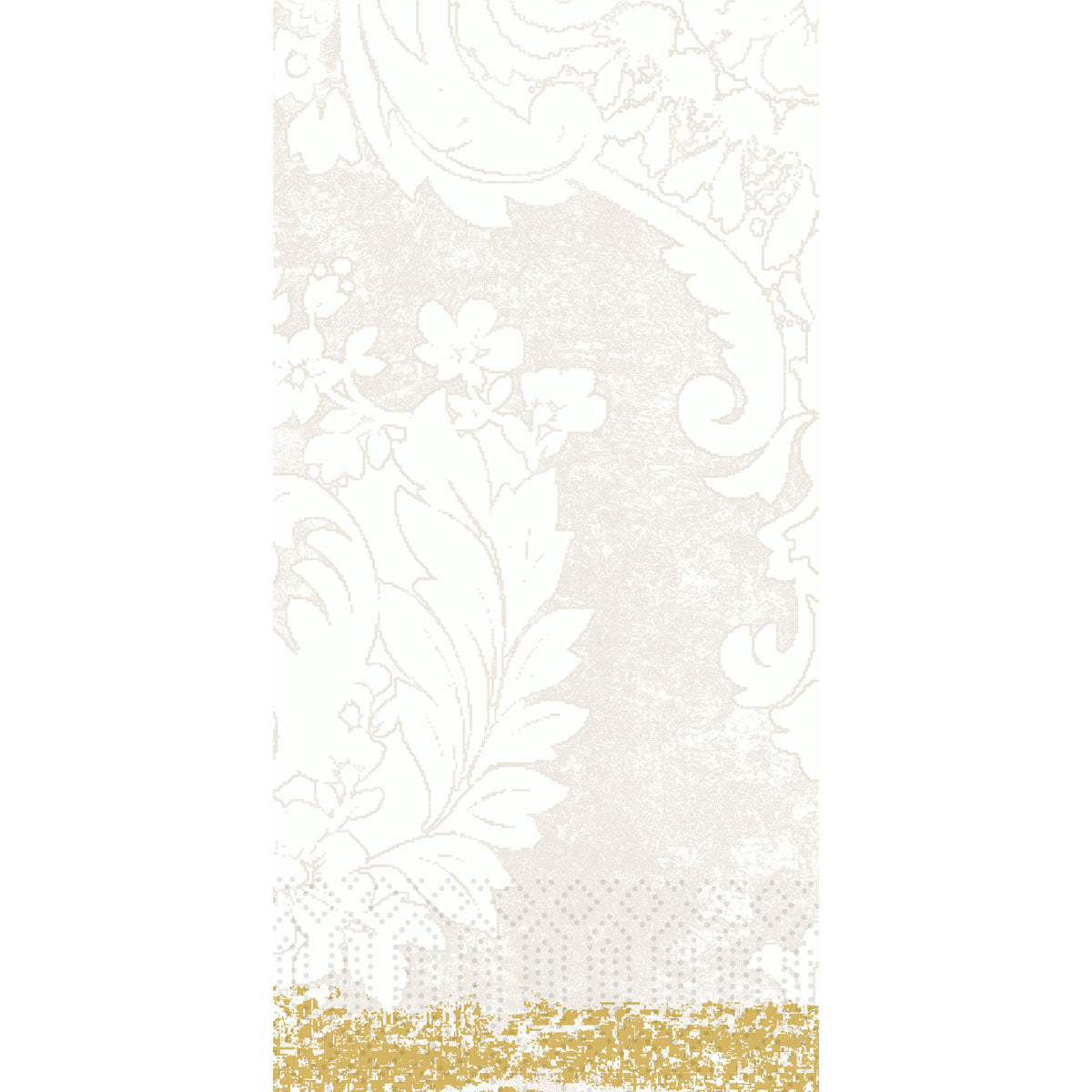 Ein strukturierter weißer Hintergrund mit dezenten Blumen- und Blattmotiven und einem dekorativen verpixelten Goldband - ideal, um die Duni GmbH Zellt.-Serv.40x40 3lg 1/8 Royal white Papierservietten (Packung mit 250 Servietten) in elegantem Rahmen zu präsentieren.