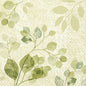 Die Duni GmbH Servietten 33x33 3lagig 1/4 Paisley Blätter (50 Stück) zeigen ein Aquarelldesign mit grünen, blättrigen Zweigen auf hellem Beige und subtilen Paisleymustern und bieten einen weichen, natürlichen Look mit zarten, strukturierten Details.
