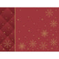 Un fond rouge avec des flocons de neige bordés d'or et de petites étoiles dorées ainsi qu'un motif en losange marron sur le côté gauche créent un look élégant - idéal pour la présentation des ensembles Bio-Dunicel de Duni GmbH 30x40 Rhombus bordeaux (100 pièces).