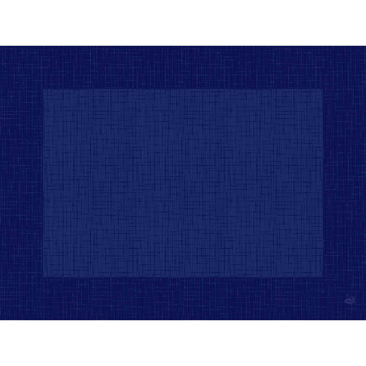 Ein rechteckiges Bild, inspiriert von den Bio-Dunicel-Sets 30x40 Linnea dunkelblau der Duni GmbH. Es zeigt sich mit sich kreuzenden blauen Linien, mit einem dunkelblauen Rand und einer helleren Mitte, die das gerahmte Aussehen und das nachhaltige Material der Tischsets widerspiegelt. Packung: 100 Stück.