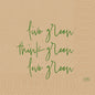 Beige Zellstoff Servietten 33 cm, 3-lagig von Duni GmbH mit grünem "live green, think green, love green" Schriftzug und geometrischen Dot-Mustern. Umweltfreundlich. Packung à 50 Stück.