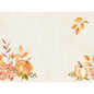 Un fond texturé de couleur beige, orné de deux citrouilles peintes à l'aquarelle, de fleurs d'automne et de feuilles orange : l'arrière-plan idéal pour mettre en valeur votre texte ou votre motif sur les sets biodégradables Bio-Dunicel 30 x 40 « Spicy Pumpkin » de Duni GmbH (paquet de 100 pièces).