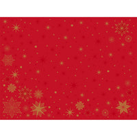 Die Bio-Dunicel Servietten 30x40 cm von Duni GmbH in Rot zeigen goldene Schneeflocken und Sterne, perfekt verteilt für festliche Stimmung - ideal für Stargazing Events. Packung mit 100 Stück.