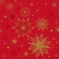 Die Duni Servietten 1/4-Falz "Stargazing" (50x50 cm, Packung 50 Stück) der Duni GmbH mit rotem Hintergrund und festlichen Stern- und Schneeflockenmustern in Gold und Rot verleihen jeder Feierlichkeit Eleganz.