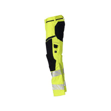 Hose mit Knietaschen, Stretch-Einsätze Hose Multisafe, hi-vis gelb/schwarzblau