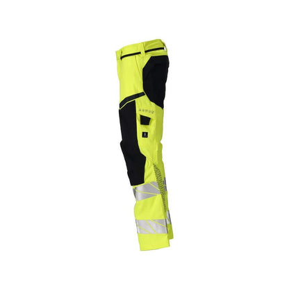 Hose mit Knietaschen, Stretch-Einsätze Hose Multisafe, hi-vis gelb/schwarzblau