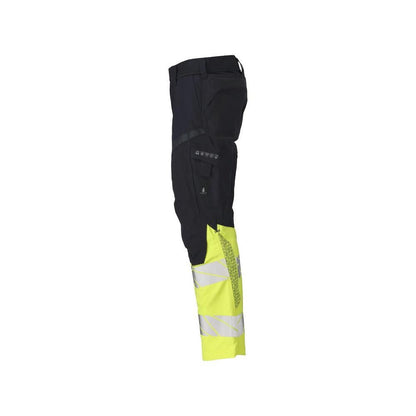 Hose mit Knietaschen, Stretch-Einsätze Hose Multisafe, schwarzblau/hi-vis gelb