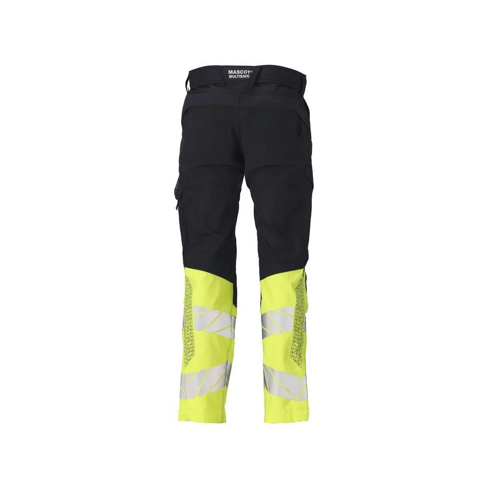 Hose mit Knietaschen, Stretch-Einsätze Hose Multisafe, schwarzblau/hi-vis gelb