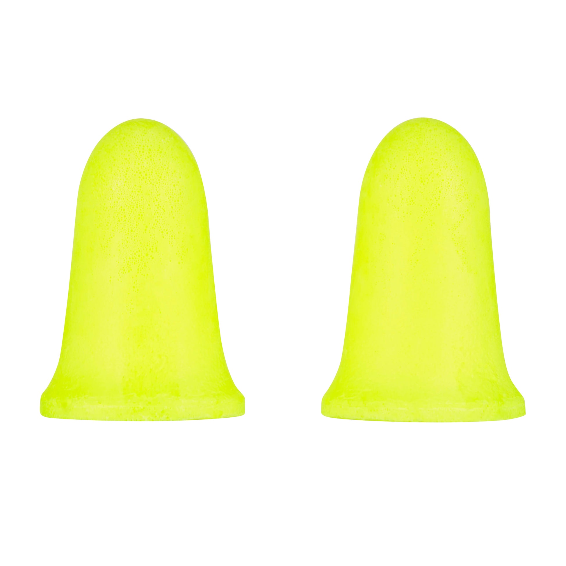 Ein Paar 3M™ E-A-Rsoft™ FX™ gelbe Gehörschutzstöpsel aus weichem Polyurethanschaum (SNR 37 dB), nebeneinander auf weißem Hintergrund dargestellt. Marke: 3M Deutschland GmbH. Packung mit 5 Paar.