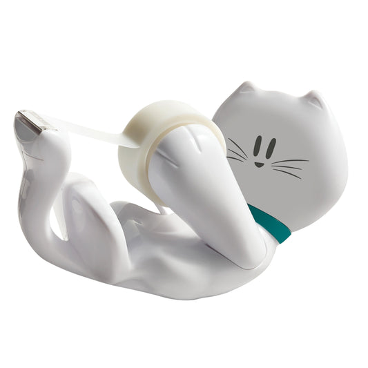 Der Scotch™ Tischabroller im Katzen Design C39 von 3M Deutschland GmbH ist ein weißer, katzenförmiger Klebebandabroller mit einer Rolle Scotch® Magic™ unsichtbares Klebeband (19 mm x 8,89 m), ideal für den Schreibtisch.