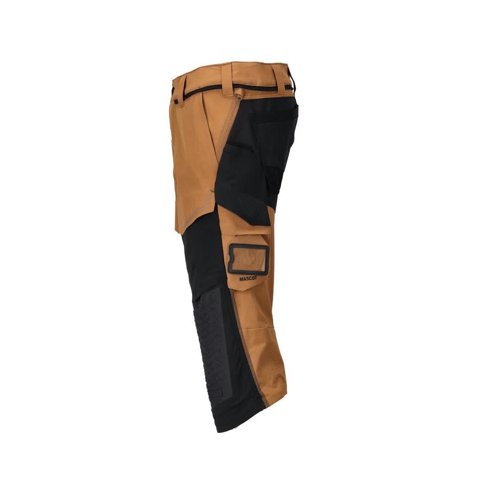 Dreiviertel-Hose, Knietaschen, Stretch Handwerker-Dreiviertel-Hose, nussbraun/schwarz