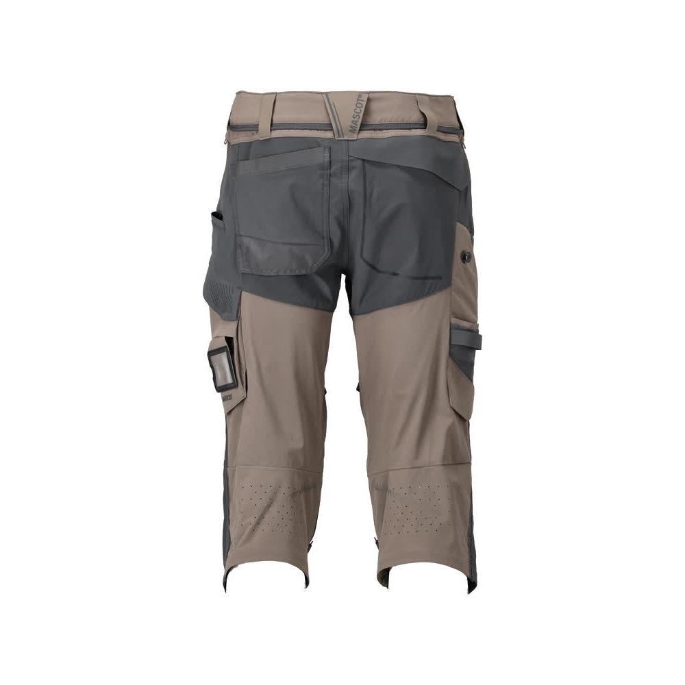 Dreiviertel-Hose, Knietaschen, Stretch Handwerker-Dreiviertel-Hose, dunkles sandbeige/anthrazitgrau