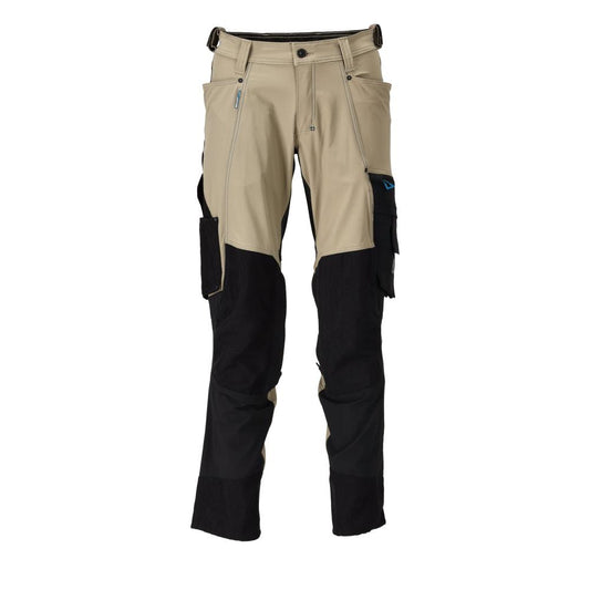 Hose mit Knietaschen, Stretch, leicht Hose, hellkhaki/schwarz