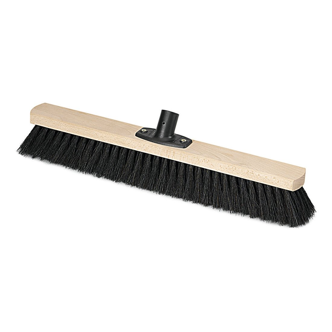 Le Nölle Profi Brush Power Stick Saalbesen Naturhaar de Nölle Profi Brush Bürsten- & Pinseltechnik e.K. a un bloc en bois, des poils naturels noirs et une base en plastique noir - idéal pour le nettoyage professionnel. Illustré sur fond blanc.