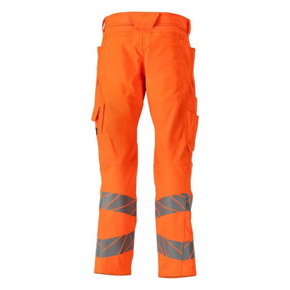 Pantalon avec poches genoux, pantalon avec empiècements stretch, orange haute visibilité