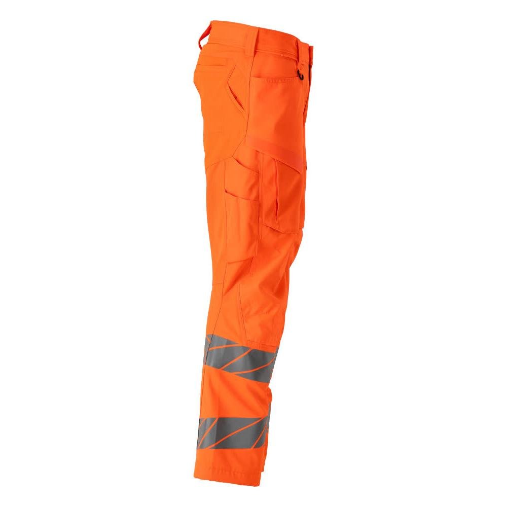 Pantalon avec poches genoux, pantalon avec empiècements stretch, orange haute visibilité