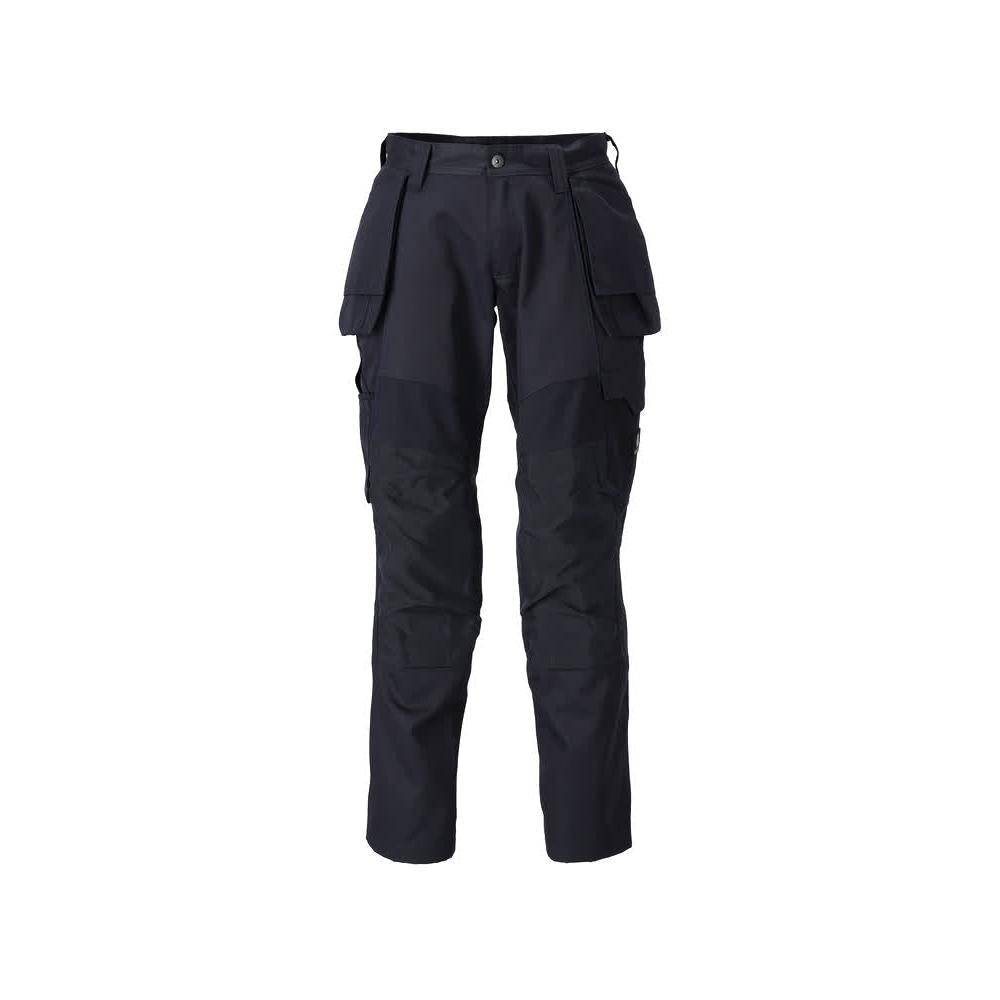 Pantalon avec poches suspendues, pantalon empiècements stretch, noir-bleu